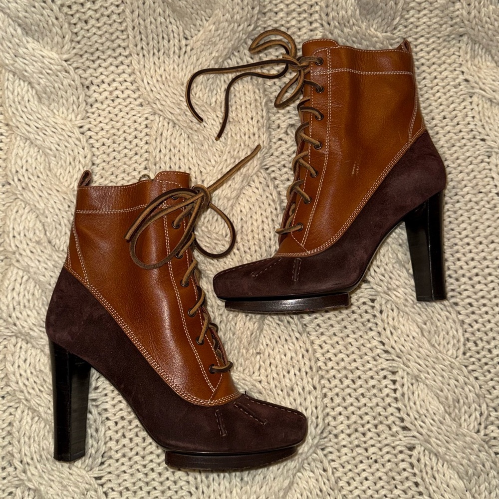 Vero Cuoio Brown and Tan Women's Lace-Up Boots 36